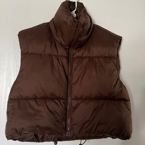 Brown cropped puffer vest
